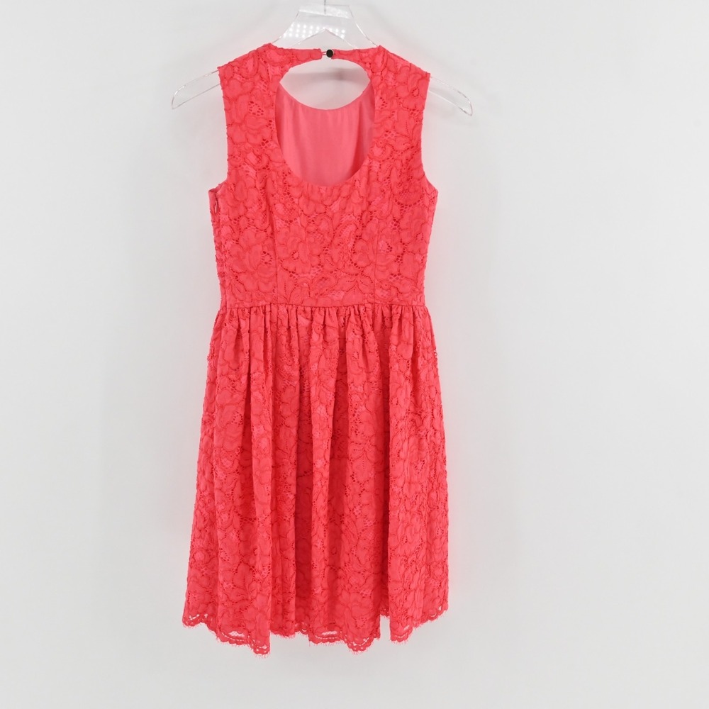 Kate Spade High Low Lace‎ Dress Size 00 Take A Walk On The Wild Side Geranium - Picture 3 of 13